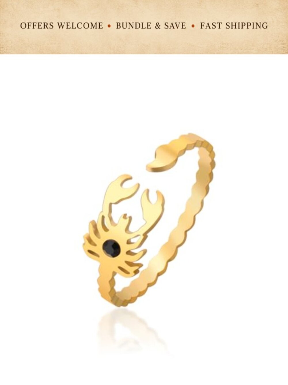 Stainless Steel Scorpion Open Ring Adjustable Band Zodiac Jewelry